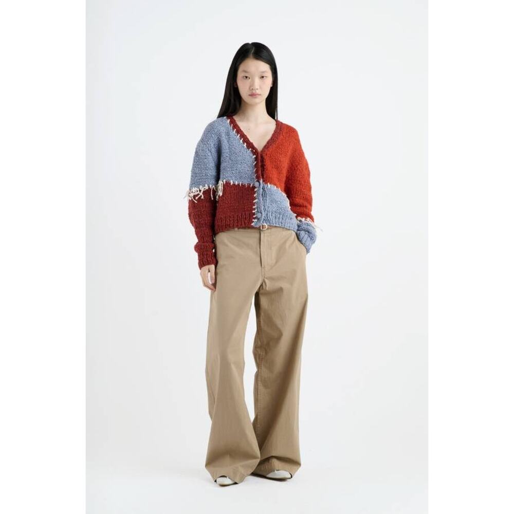 The Elder Statesman Patchwork Boucle Cardigan Sweater in Earth Multi S